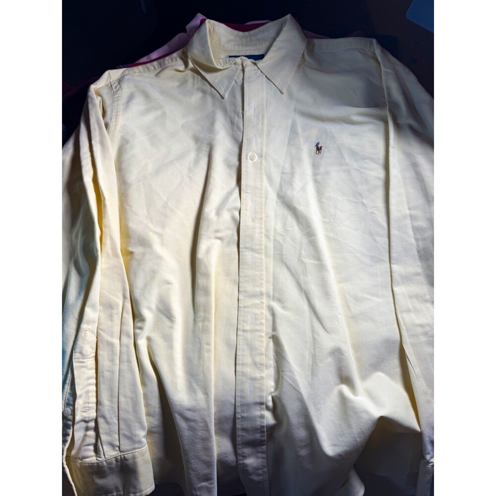 Lauren Men's Yellow Solid Woven Button-Up Shirt XL Long Sleeve Point Collar